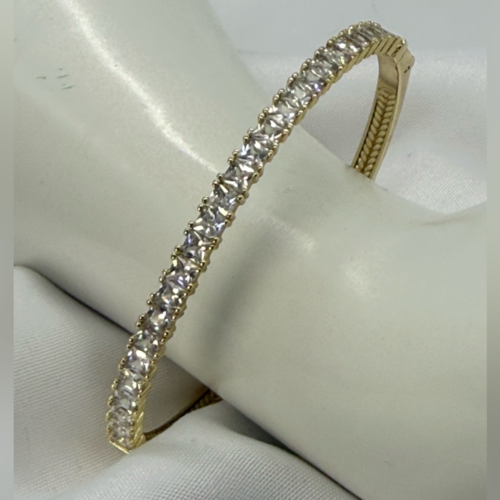 Sparkling CZ Tennis Bangle Gold Tone Minimalist Bracelet Clasp Wrist Stack Gift